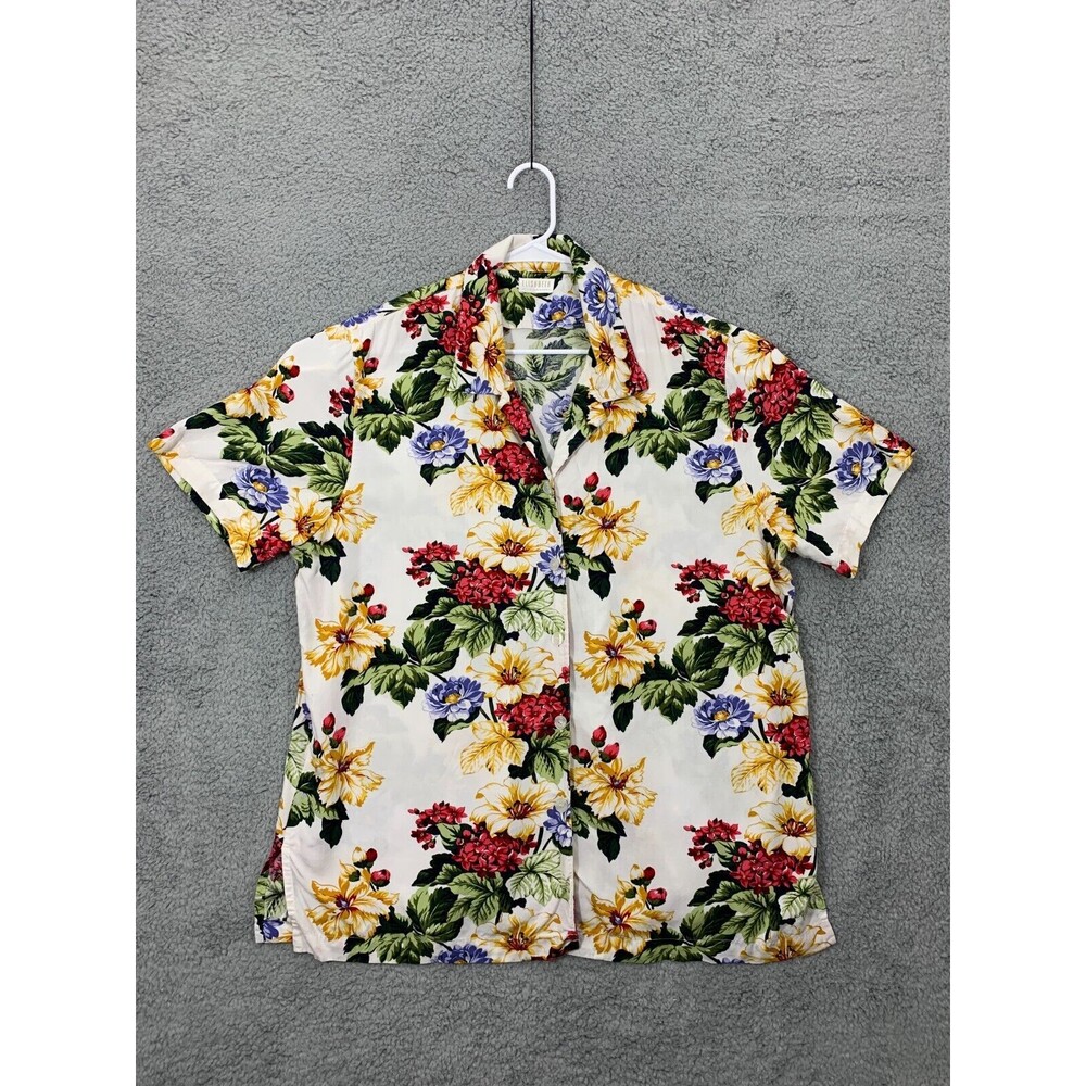 ELISABETH by LIZ CLAIBORNE 16 Vibrant Colorful Floral Collared Blouse Top Shirt